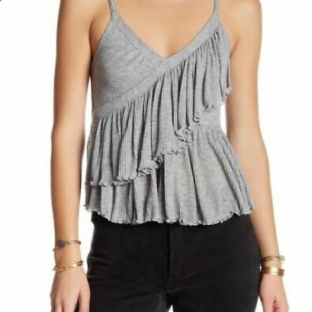 4/$25 Free People grey ruffle spaghetti strap  M